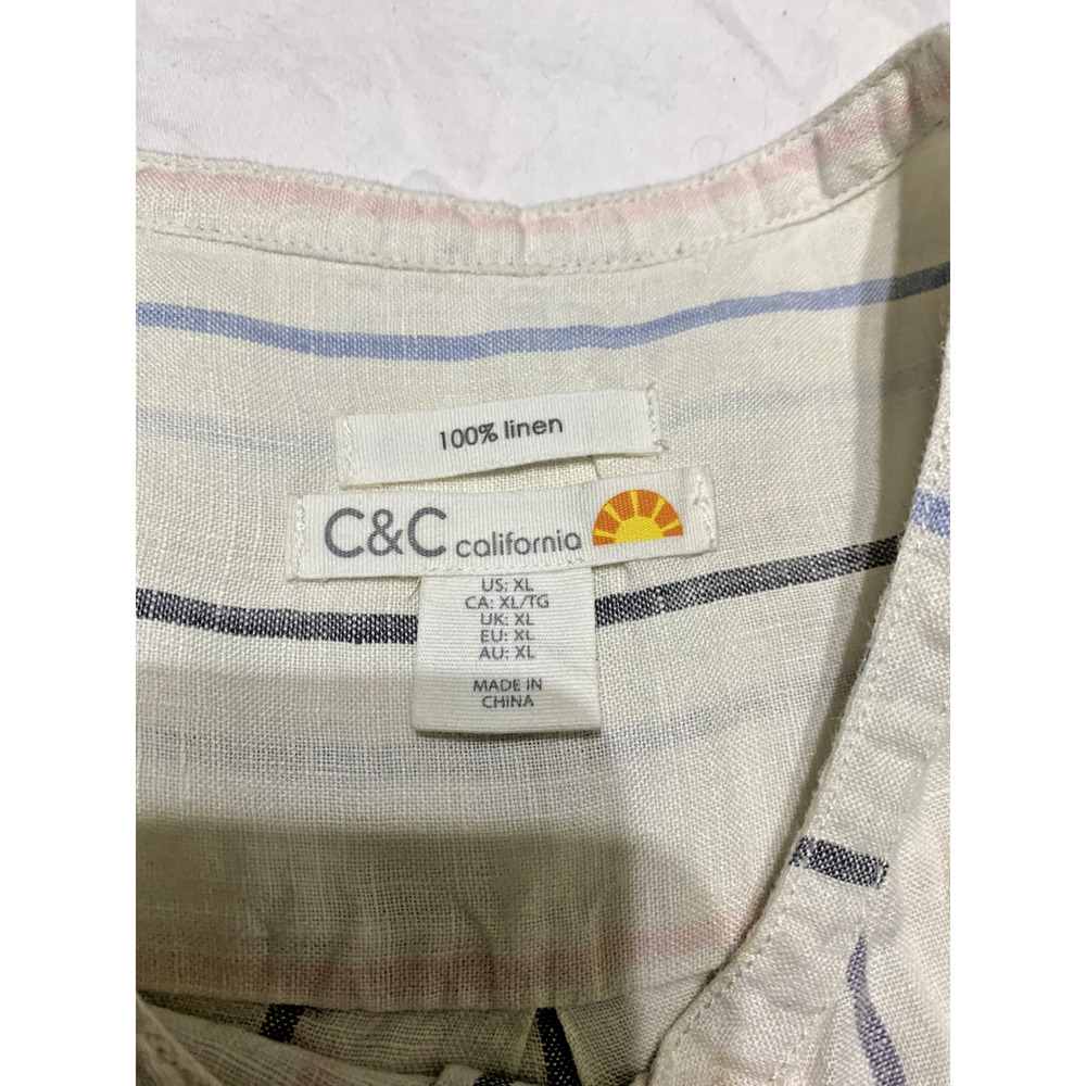 C&C California Womens 100% Linen Striped Sleeveless Top Beach Boho Coastal Sz XL - Picture 5 of 7